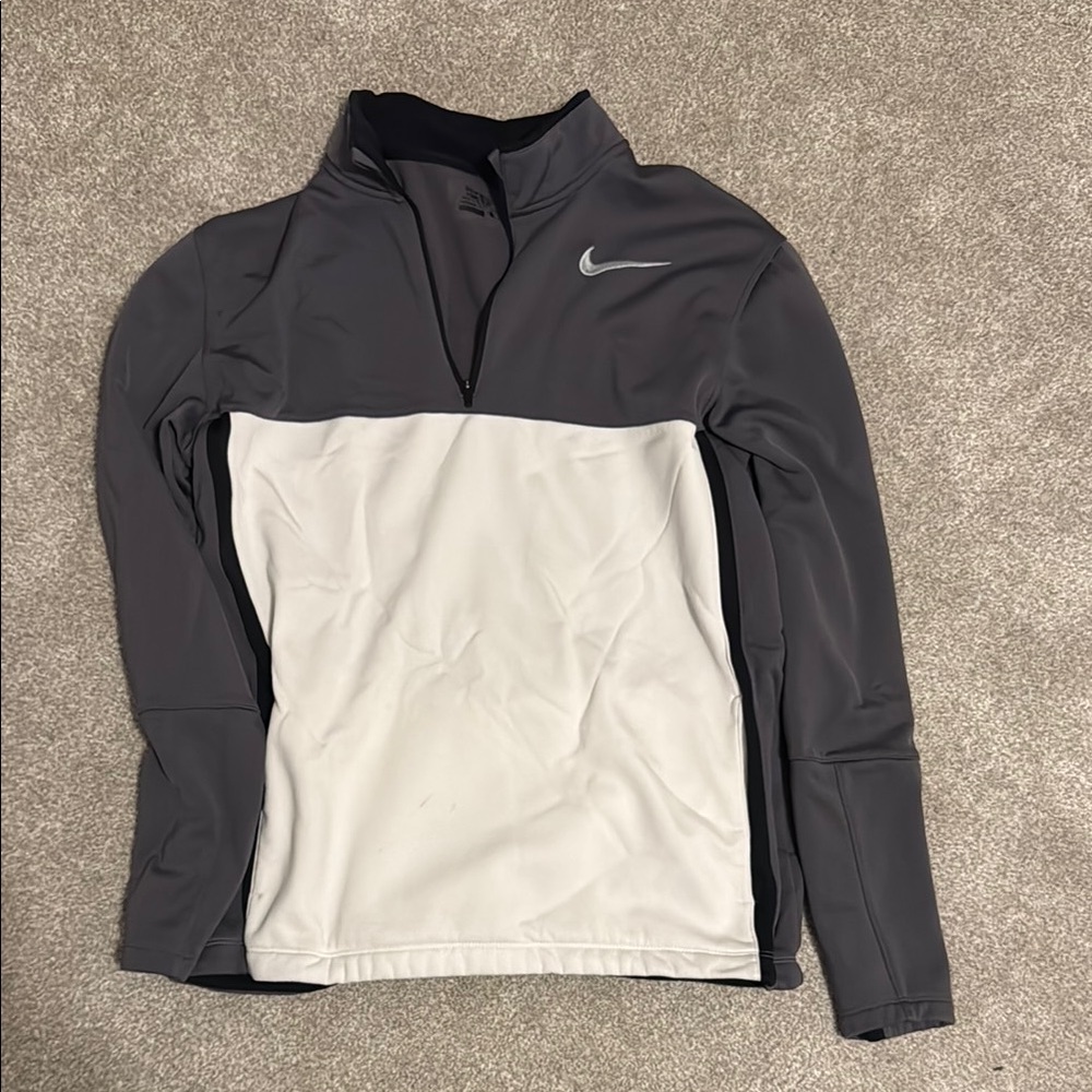 Nike Gray and White Quarter-Zip Pullover